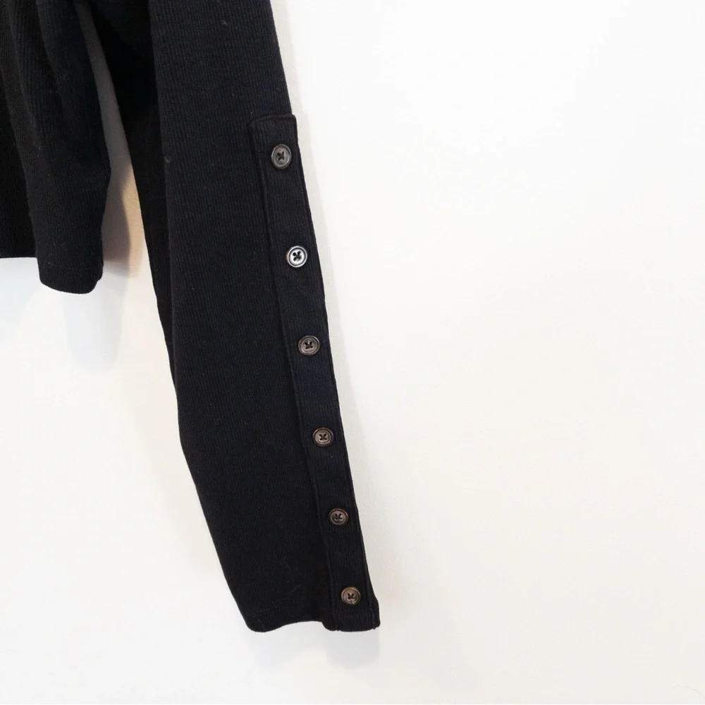The Drop UK Milenalesecret Black Ribbed Crop Button Sleeve Top Large